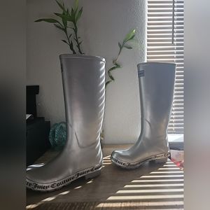 Juicy Couture Womens Silver, High, Rain Boots Size 8/5 Chic Silver Women's Boots
